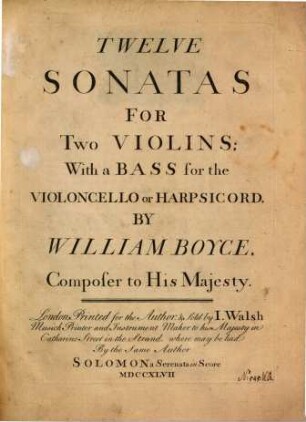 Twelve sonatas for two violins with a bass for the violoncello or harpsicord