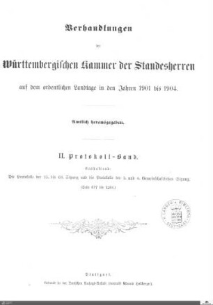 2,26: Landtag Württemberg - Kammer 1, Protokolle 1901-1904, Bd. 2