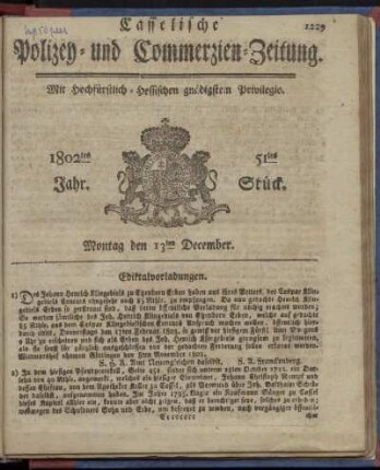 51tes Stueck, Montag den 13ten December 1802