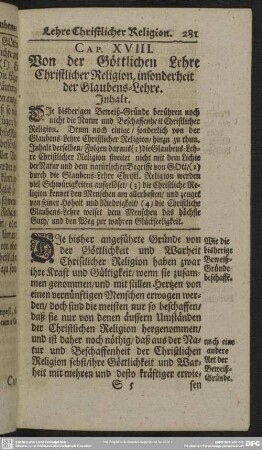 Cap. XVIII. Von der Göttlichen Lehre Christlicher Religion, insonderheit der Glaubens-Lehre
