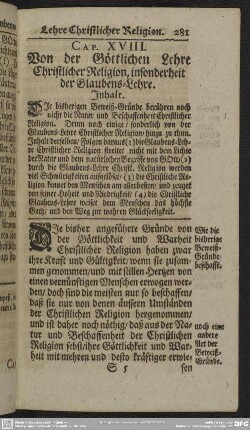 Cap. XVIII. Von der Göttlichen Lehre Christlicher Religion, insonderheit der Glaubens-Lehre