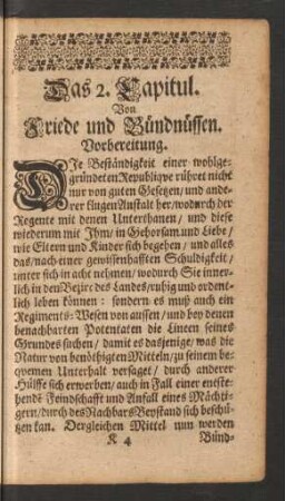 Das 2. Capitul. Von Friede und Bündnüssen.