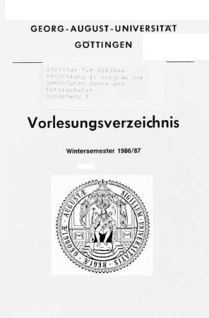 WS 1986/87: Vorlesungsverzeichnis