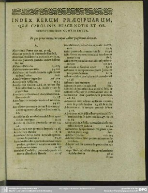 Index Rerum Praecipuarum, Quae Carolinus Hisce Et Observationibus Continentur