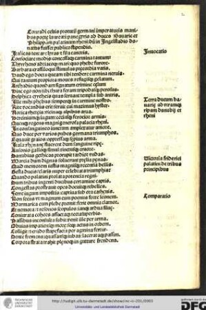Conradi Celtis Protutii germani imperatoris manibus poaetae (!) laureati, panegyris ad duces Bavarie et Philippum palatinum Rheni, dum in Ingelstadio donatus fuisset publico stipendio.