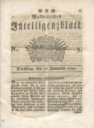 No. 3, Dienstag, den 17. Januarius 1797