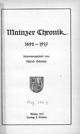 Mainzer Chronik : 1892 - 1917