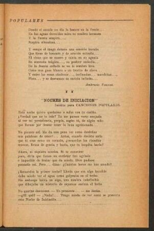 "Noches de iniciación" : Inédito para "Canciones populares"