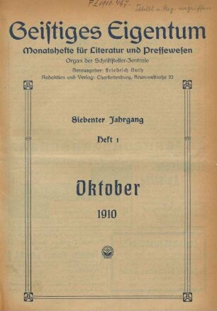 Heft 1 (Oktober 1910)