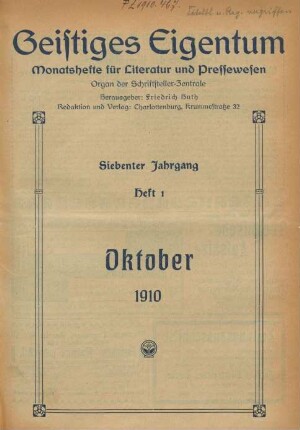 Heft 1 (Oktober 1910)
