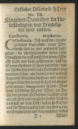 No. VII. Klag einer Dam über die Unbeständigkeit/ und Treulosigkeit ihres Liebsten.