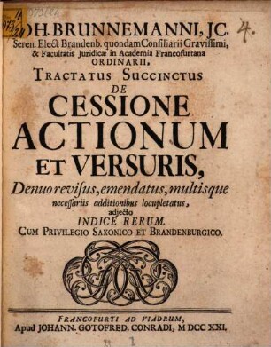 Tractatus succinctus de cessione actionum et versuris