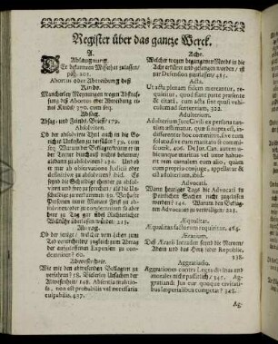 Register über das gantze Werck