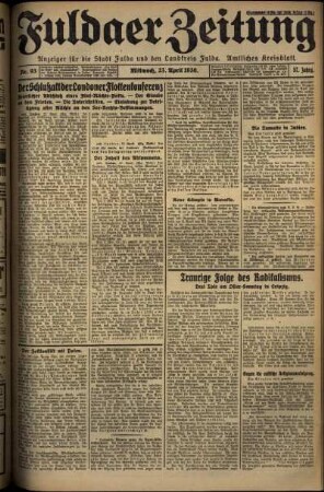 Erste Ausgabe vom Mittwoch, den 23. April 1930.