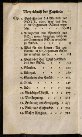Verzeichnis der Capiteln.