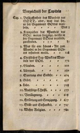 Verzeichnis der Capiteln.