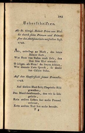 Ueberschriften. - Beym Absterben ...