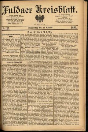 Erste Ausgabe vom Donnerstag, den 22. Oktober 1896.