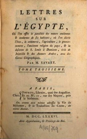 Lettres sur l'Egypte. 3. (1786)