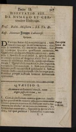 Disputatio VIII. De Numero Et Certitudine Electorum