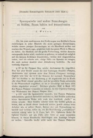 Synonymische und andere Bemerkungen zu Seidlitz, Fauna baltica und transsylvanica