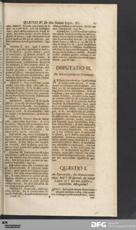 Disputatio III. De Universalibus in Communi.