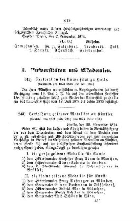 Rectorat an der Universität zu Halle : [II. Universitäten und Akademien]