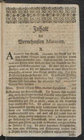 Inhalt der Vornehmsten Materien