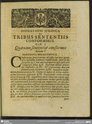 Cap. I. Quaenam sententiae conformes dicantur?