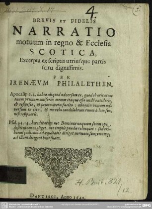 Brevis et fidelis narratio motuum in regno & ecclesia Scotica