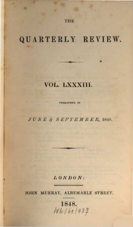 The quarterly review. 83 = No. 165 - 166. 1848