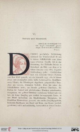 VI. Heirath und Hausstand
