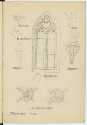 Dorfkirche, Marburg-Wehrshausen: Ansicht Fenster, Details (aus: Skizzen- und Fotoalbum 2)