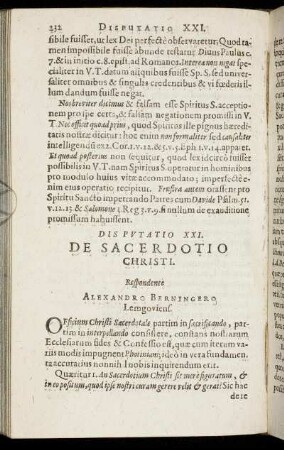 Disputatio XXI. De Sacerdotio Christi