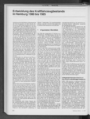 Entwicklung des Kraftfahrzeugbestands in Hamburg 1980 bis 1985
