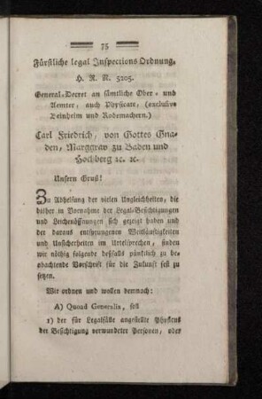 Fürstliche legal Inspections Ordnung.
