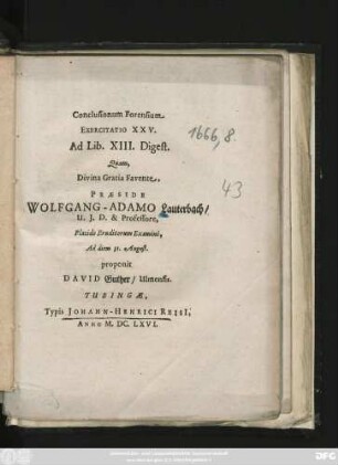 Conclusionum Forensium Exercitatio XXV. Ad Lib. XIII. Digest.