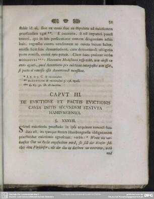 Caput III. De Evictione Et Pactis Evictionis Causa Initis Secundum Statuta Hamburgensia