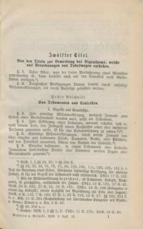 Zwölfter Titel. Von den Titeln zur Erwerbung des Eigenthums, welche aus Verordnungen und Todeswegen entstehen
