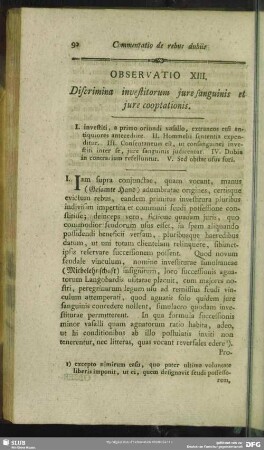 Observatio XIII. Discrimina investitorum jure sanguinis et jure cooptationis