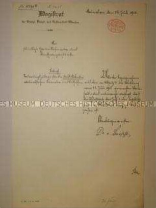Kopie eines handschriftlichen Rundschreibens des Magistrats von München zum Beschluß einer Teuerungszulage für städtische Arbeiter