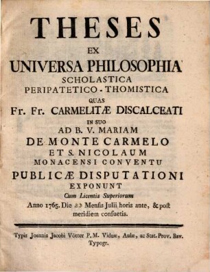 Theses ex universa philosophia scholastica peripatetico-thomistica