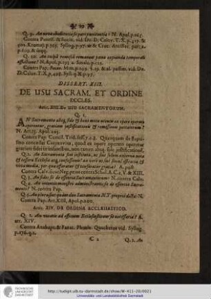 Dissert. XIII. De Usu Sacram. et Ordine Eccles.