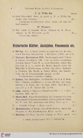 Historische Blätter, Ansichten, Viennensia etc. (Nr. 46-67)