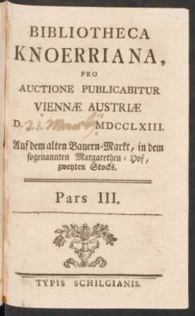 Ps. 3: Bibliotheca Knoerriana ... Pars III.