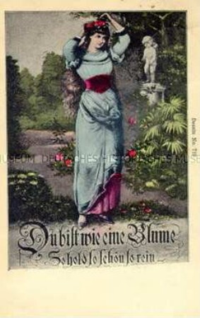 Postkarte mit Frauenbild und Vers