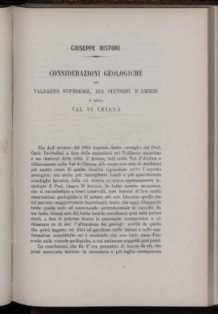 Considerazioni Geologiche Sul Valdarno Superiore, Sui Dintorni D' Arezzo E Sulla Val Di Chiana