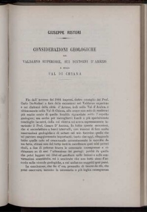 Considerazioni Geologiche Sul Valdarno Superiore, Sui Dintorni D' Arezzo E Sulla Val Di Chiana