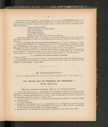 VII. Bericht über die Thätigkeit der Abtheilung I. Maritime Meteorologie.