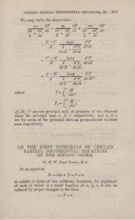 On the first integrals of certain partial differential equations of the second order.